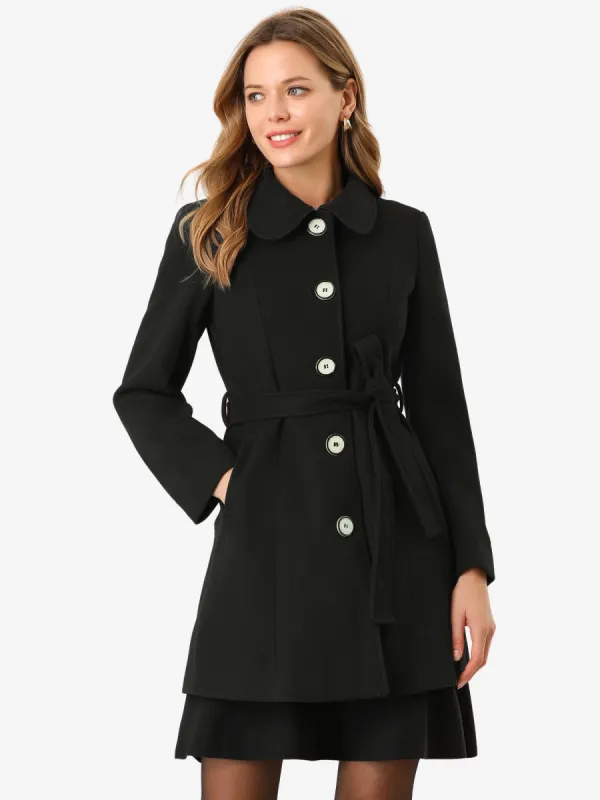 Winter Elegant Lapel Collar Long Trench Coat sold by Allegra K