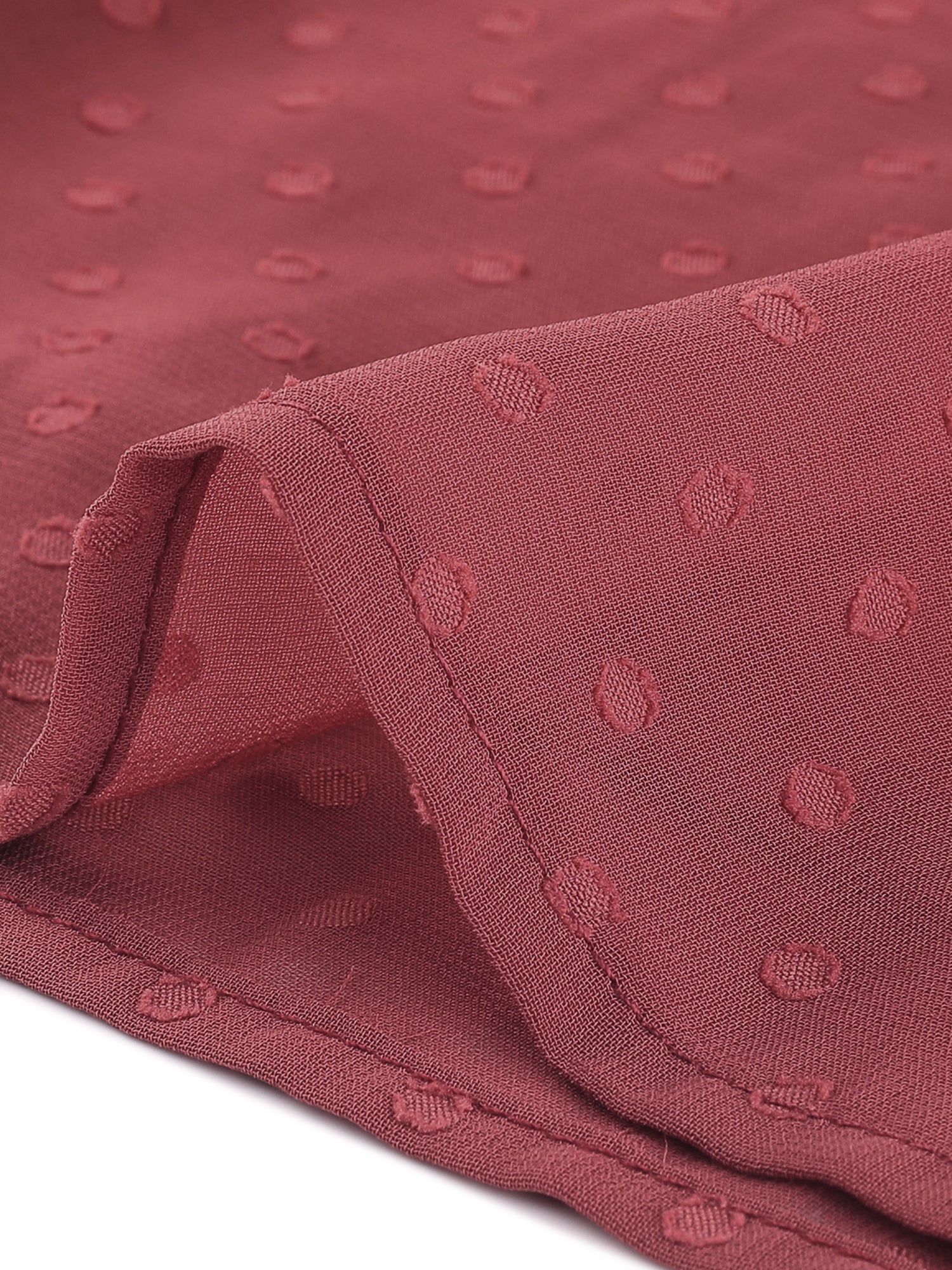 Ruffle Mock Neck Babydoll Swiss Dots Pom Pom Chiffon Blouse sold by Allegra K product image thumbnail 5