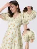 Floral Print Short Sleeve Cinched Waist Long Midi Dress sold by Allegra K