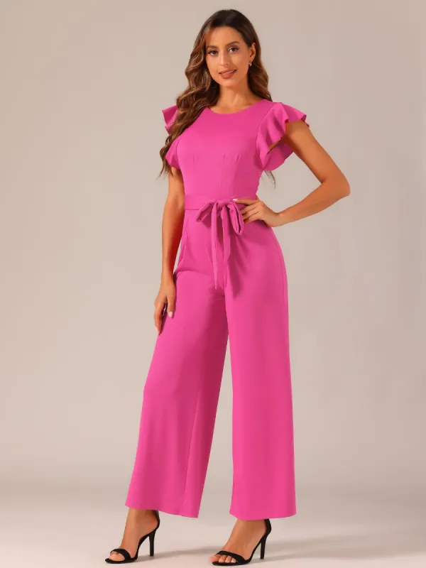 Ruffle Short Sleeves High Waist Wide Legs Belted Jumpsuits sold by Allegra K