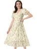 Floral Print Short Sleeve Cinched Waist Long Midi Dress sold by Allegra K