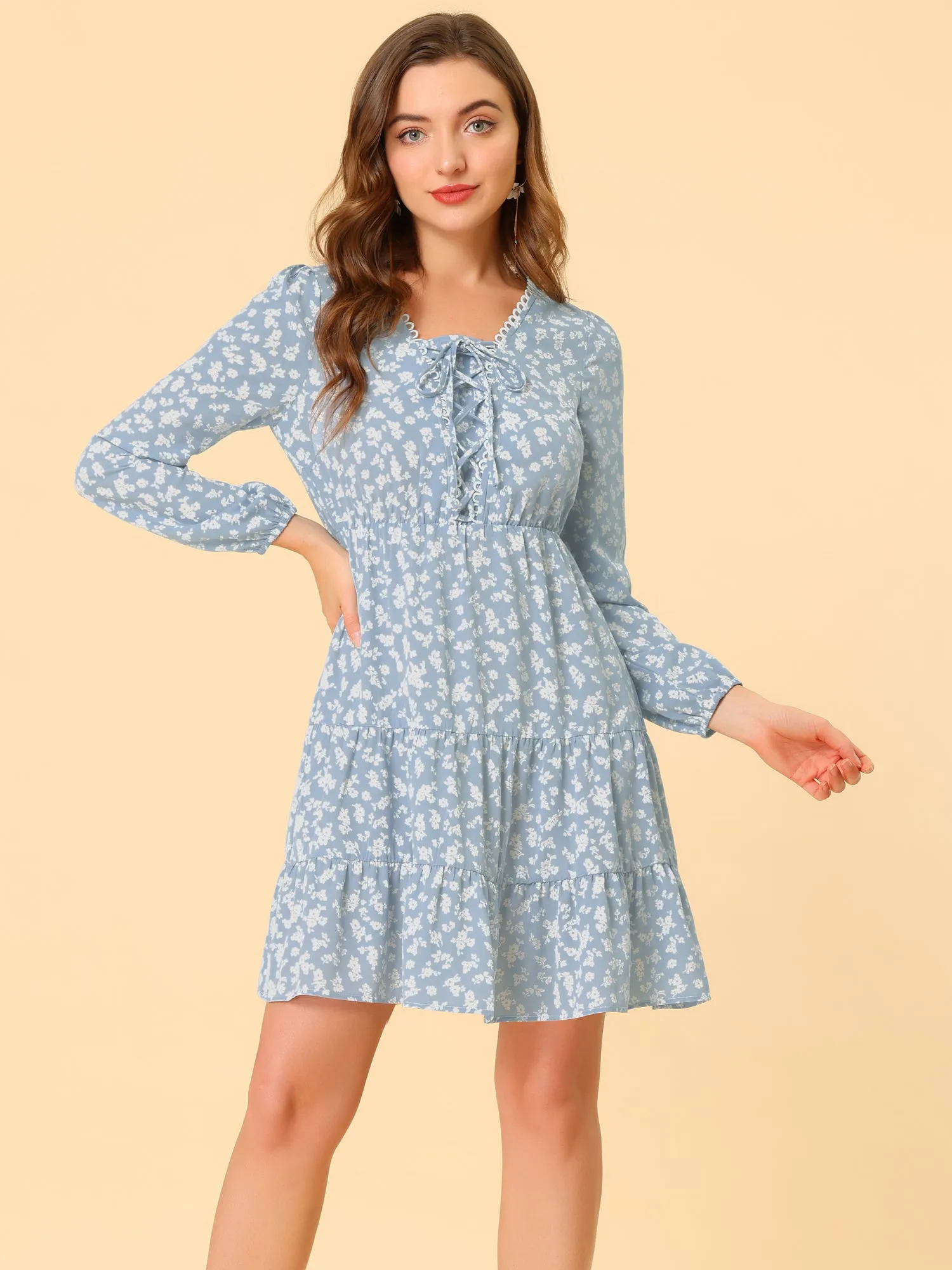 Floral Summer Lace Up Ruffle A-Line Flowy Chiffon Dress sold by Allegra K product image thumbnail 2