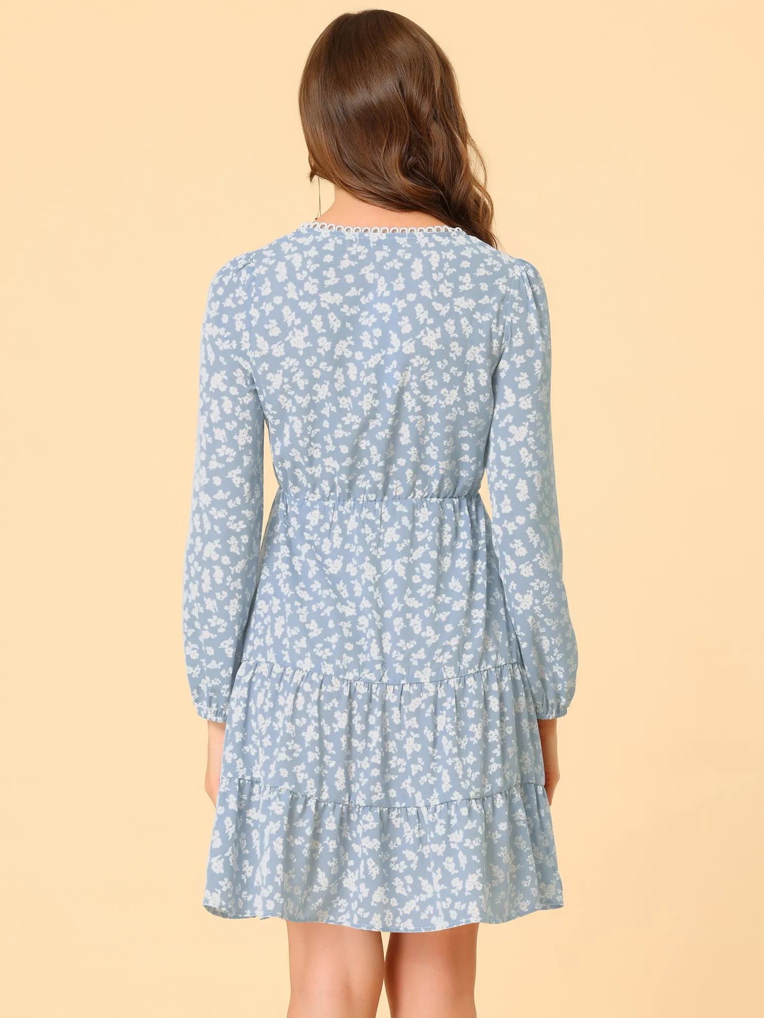 Floral Summer Lace Up Ruffle A-Line Flowy Chiffon Dress sold by Allegra K product image thumbnail 4