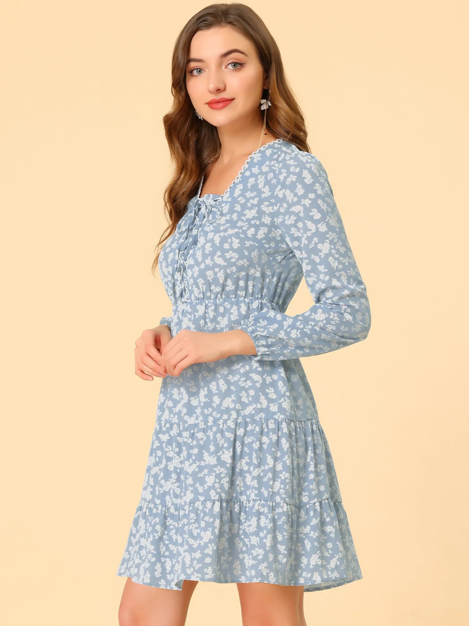 Floral Summer Lace Up Ruffle A-Line Flowy Chiffon Dress sold by Allegra K product image thumbnail 5