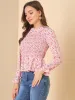 Peter Pan Collar Long Sleeve Casual Chiffon Floral Smocked Top sold by Allegra K