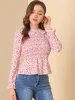 Peter Pan Collar Long Sleeve Casual Chiffon Floral Smocked Top sold by Allegra K