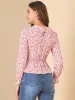 Peter Pan Collar Long Sleeve Casual Chiffon Floral Smocked Top sold by Allegra K