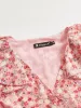 Self Tie V Neck Peasant Crop Top Floral Blouse sold by Allegra K