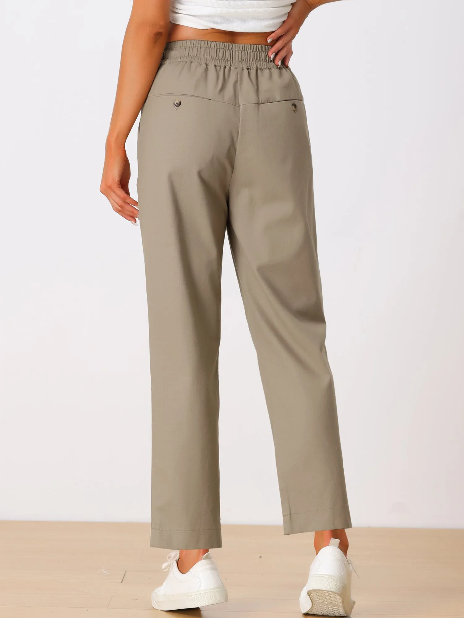 Casual Linen Drawstring Elastic Waist Pocketed Tapered Pants sold by Allegra K product image thumbnail 3