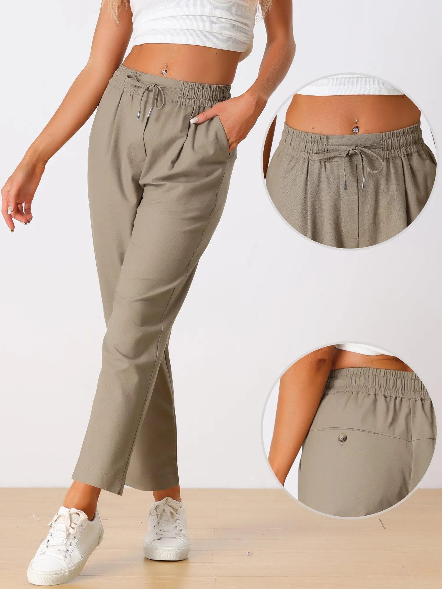 Casual Linen Drawstring Elastic Waist Pocketed Tapered Pants sold by Allegra K product image thumbnail 2