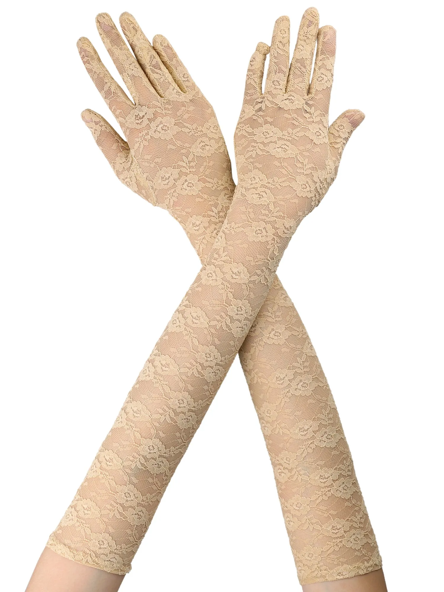Women Opera Length Floral Lace Full Finger Gloves Pair sold by Allegra K