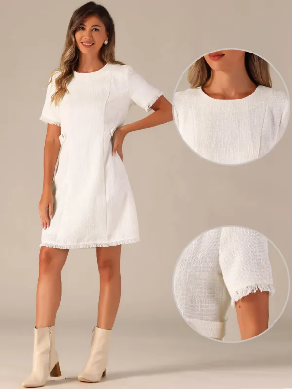 Tweed Round Neck Short Sleeves Textured Mini Dress sold by Allegra K