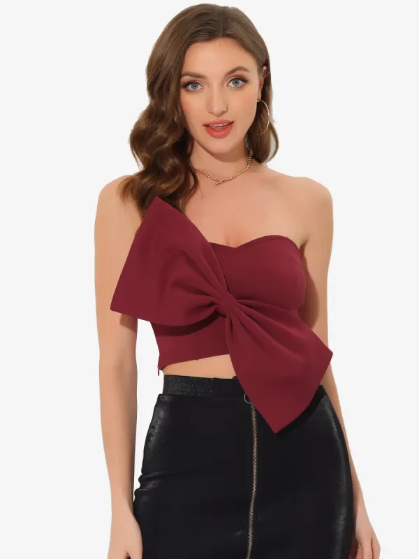 Bow Crop Strapless Sweetheart Neck Party Bustier Bandeau Top sold by Allegra K