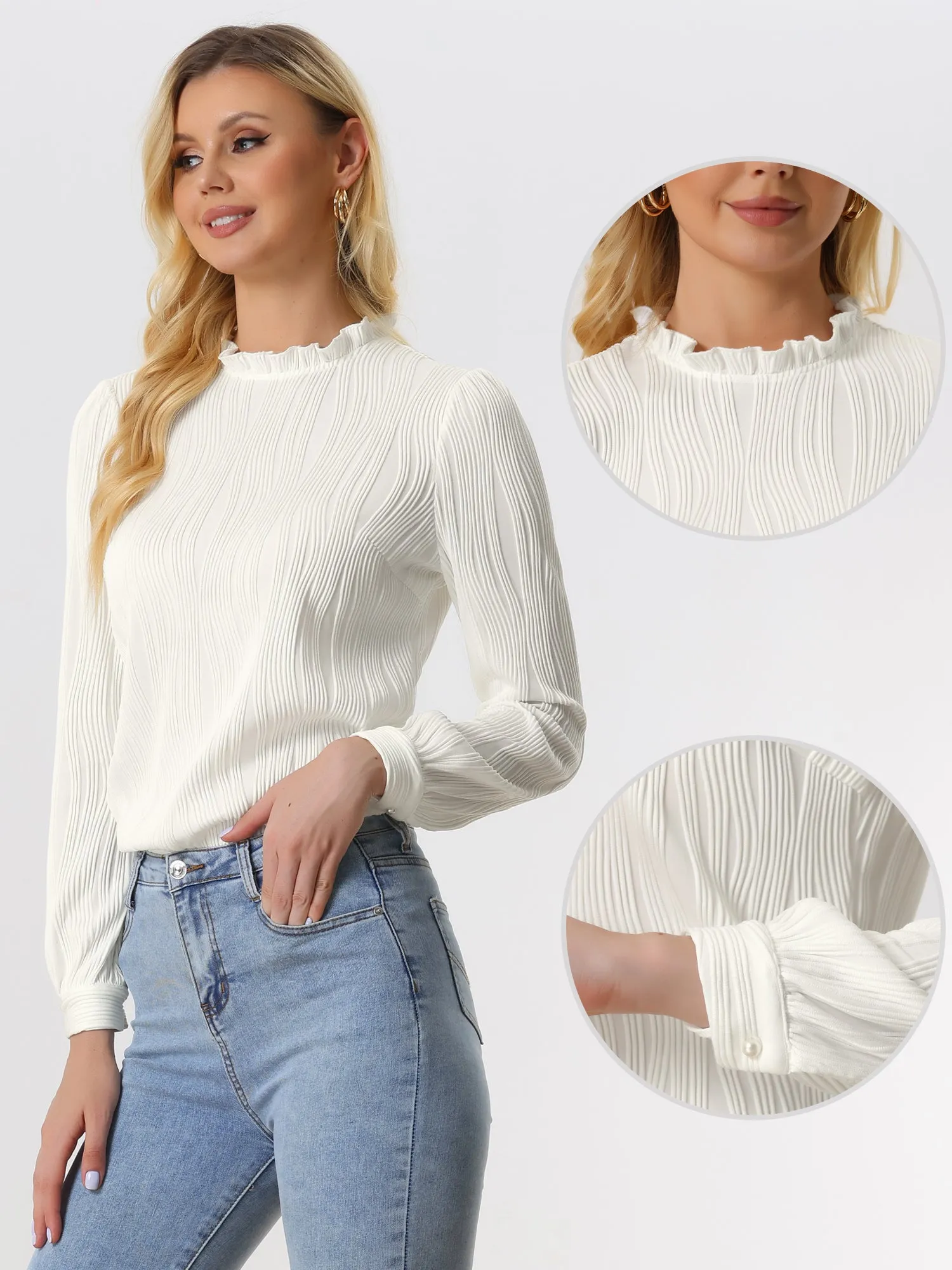 Ruffled Long Sleeve Mock Neck Casual Business Office Blouse sold by Allegra K product image thumbnail 2