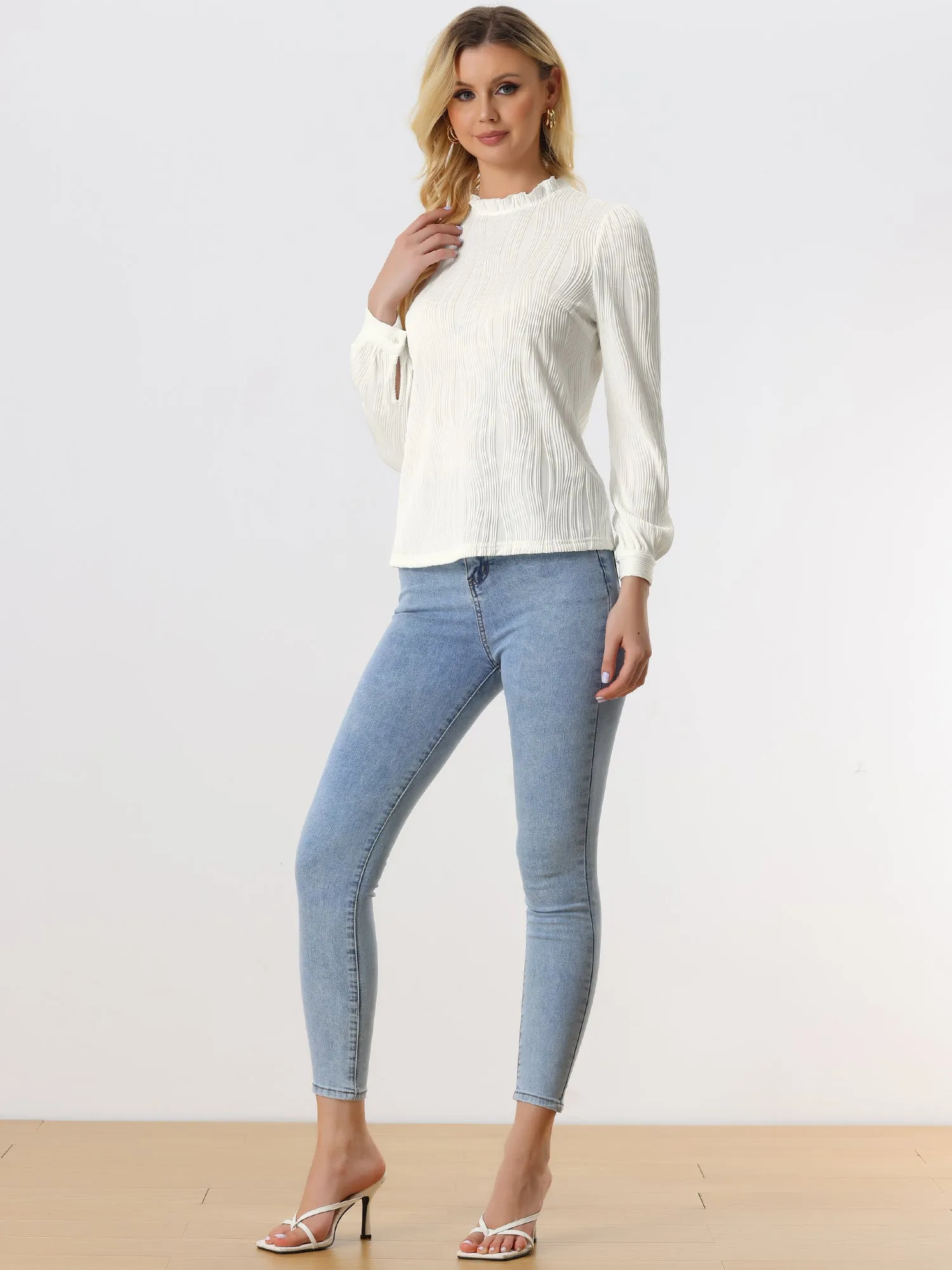 Ruffled Long Sleeve Mock Neck Casual Business Office Blouse sold by Allegra K product image thumbnail 4