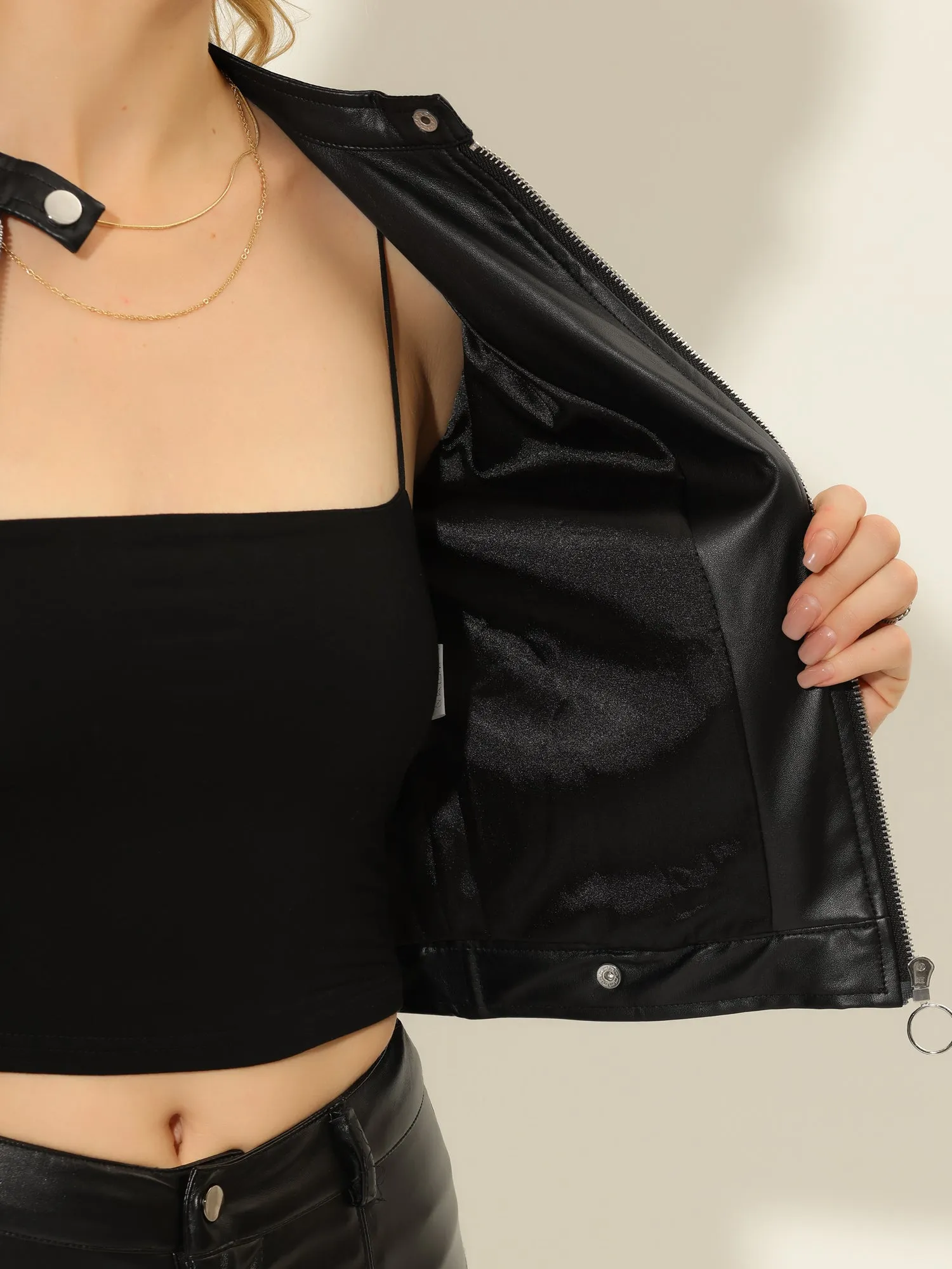 Faux Leather Jacket Zip Up Slim Fit Long Sleeve Moto Biker Coat sold by Allegra K product image thumbnail 4