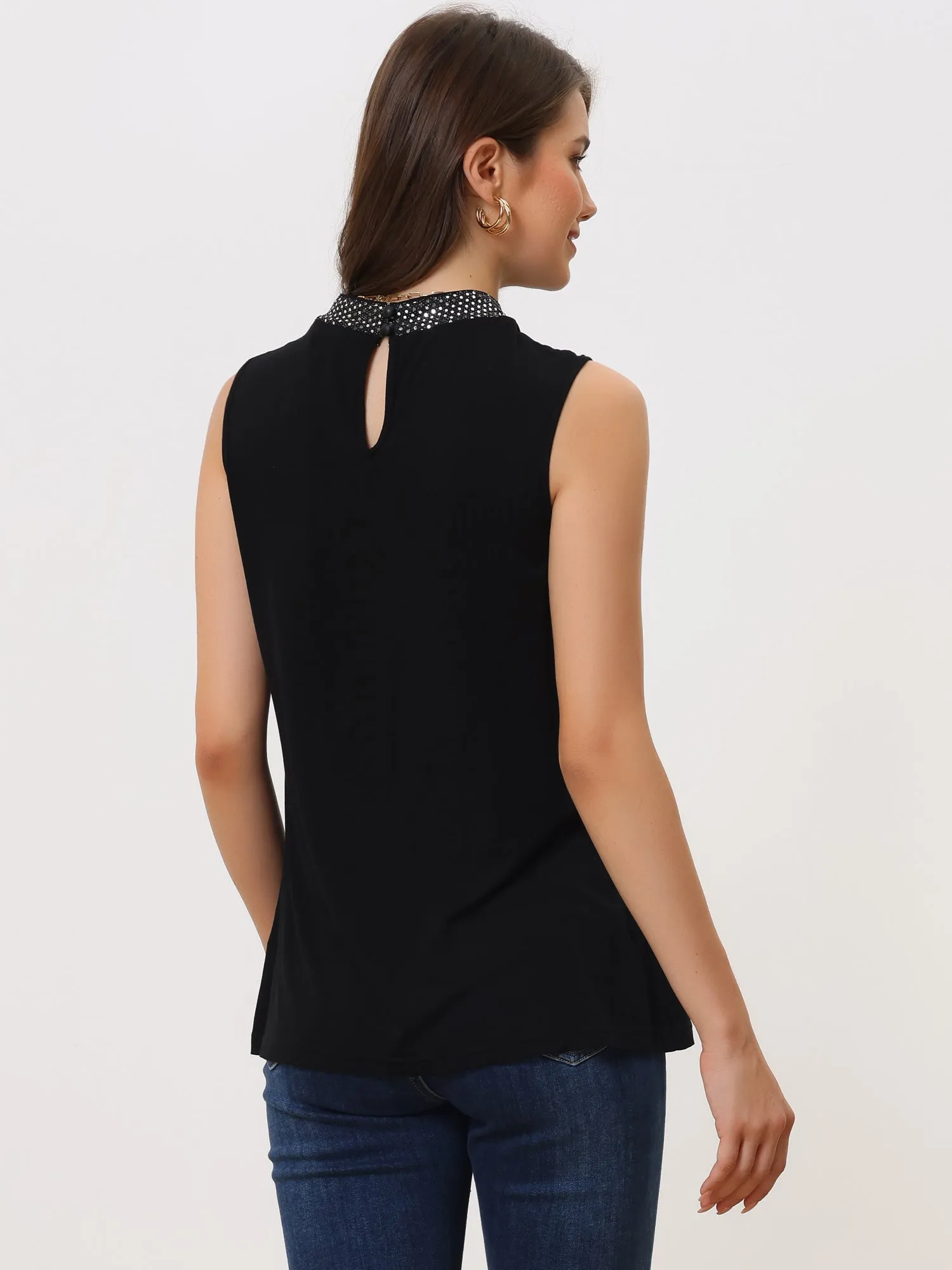 Sequin Neck Top Sleeveless Night Out Party Blouse sold by Allegra K product image thumbnail 3