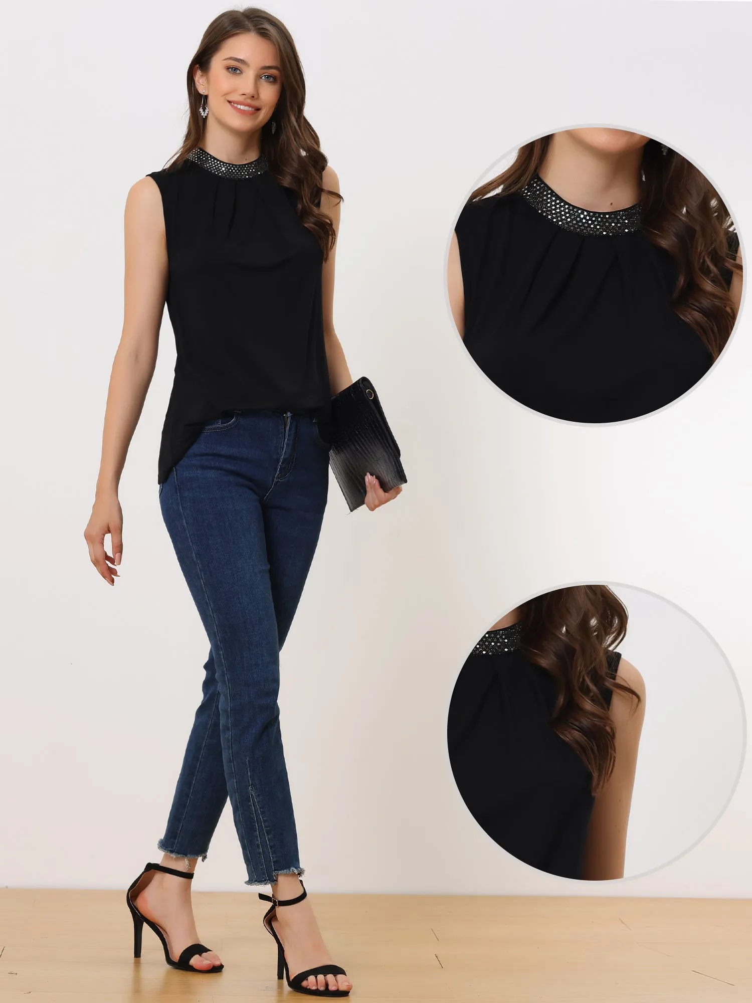 Sequin Neck Top Sleeveless Night Out Party Blouse sold by Allegra K product image thumbnail 2