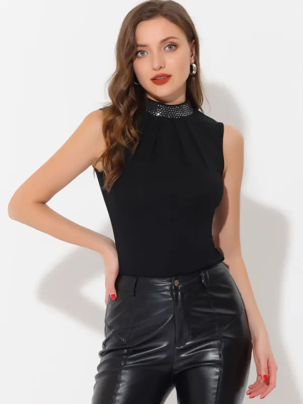 Sequin Neck Top Sleeveless Night Out Party Blouse sold by Allegra K