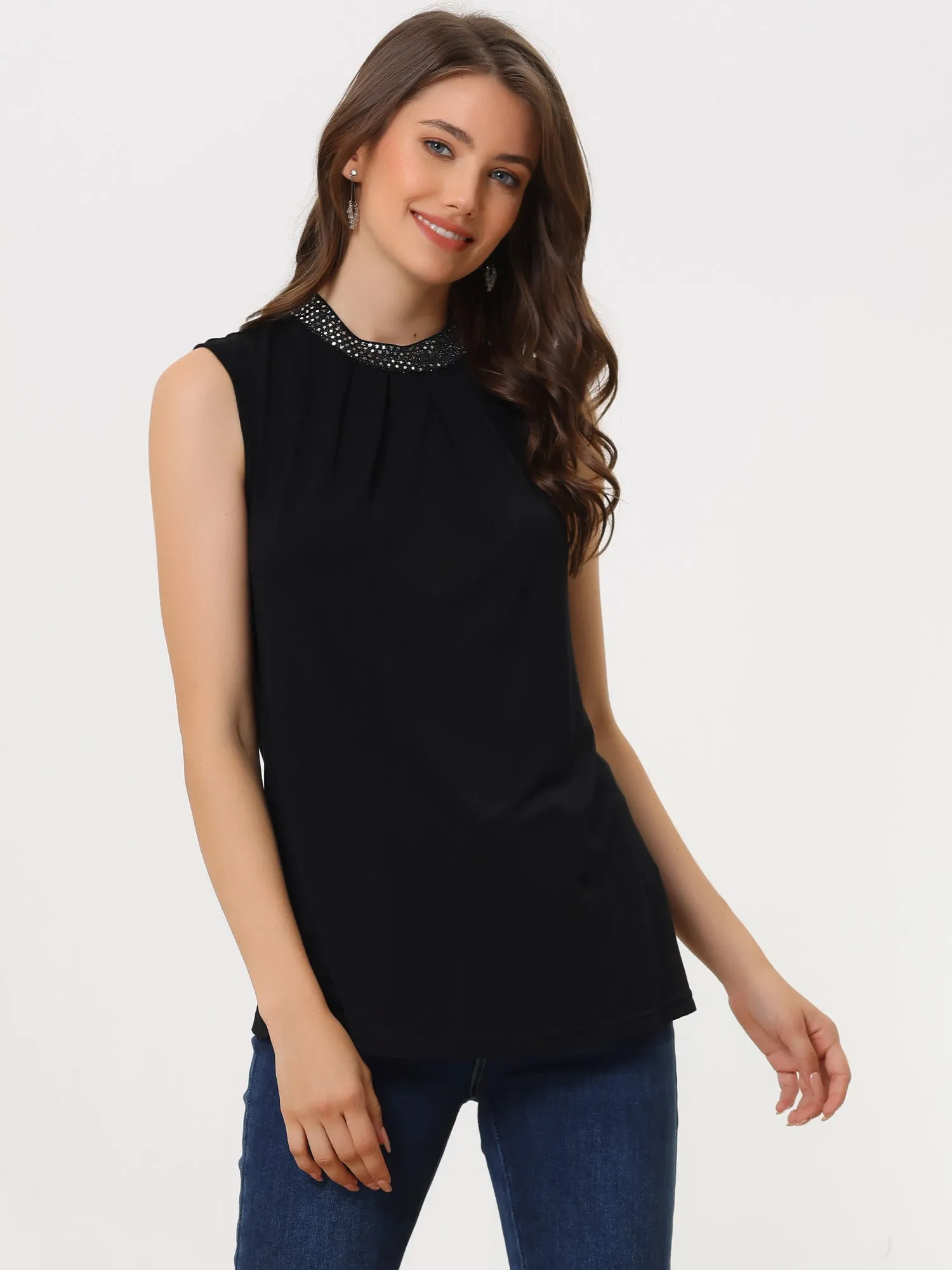Sequin Neck Top Sleeveless Night Out Party Blouse sold by Allegra K product image thumbnail 4