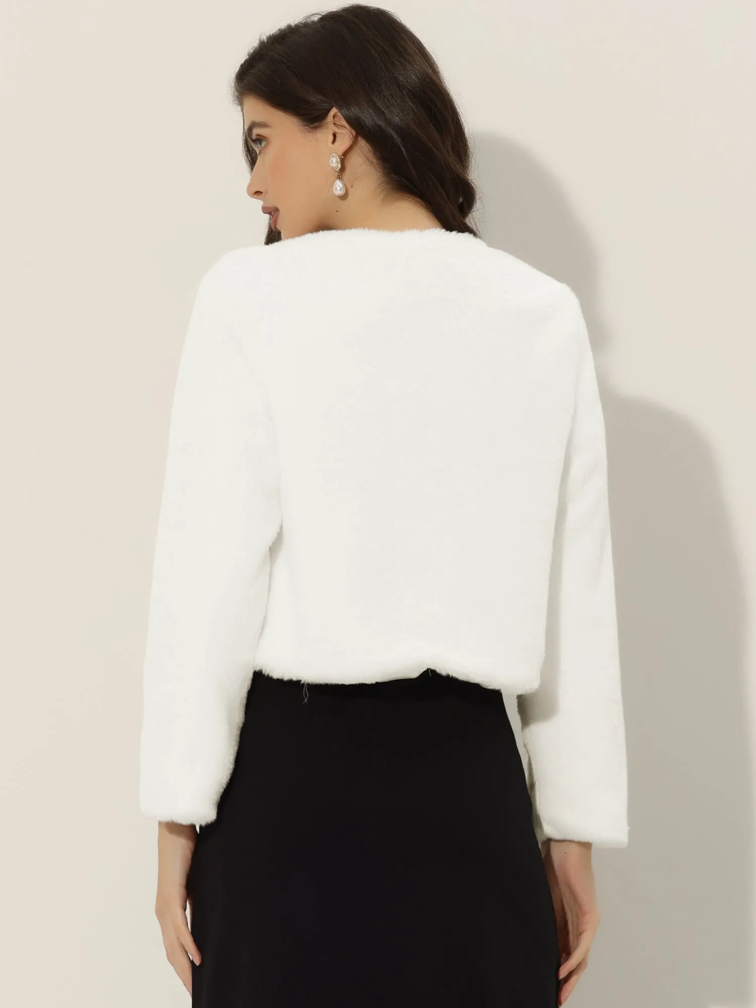 Faux Fur Long Sleeve Open Front Bolero Winter Coat Cropped Jacket sold by Allegra K product image thumbnail 2