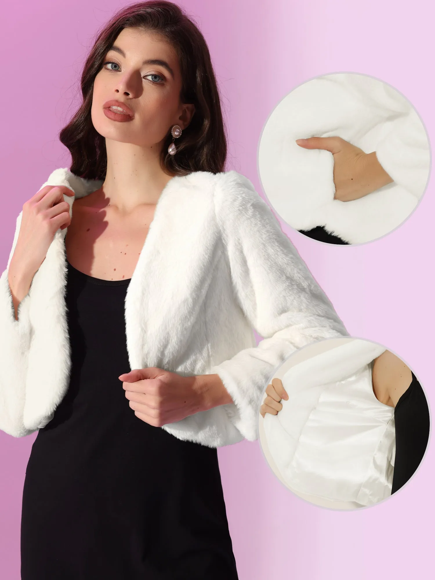 Faux Fur Long Sleeve Open Front Bolero Winter Coat Cropped Jacket sold by Allegra K product image thumbnail 3
