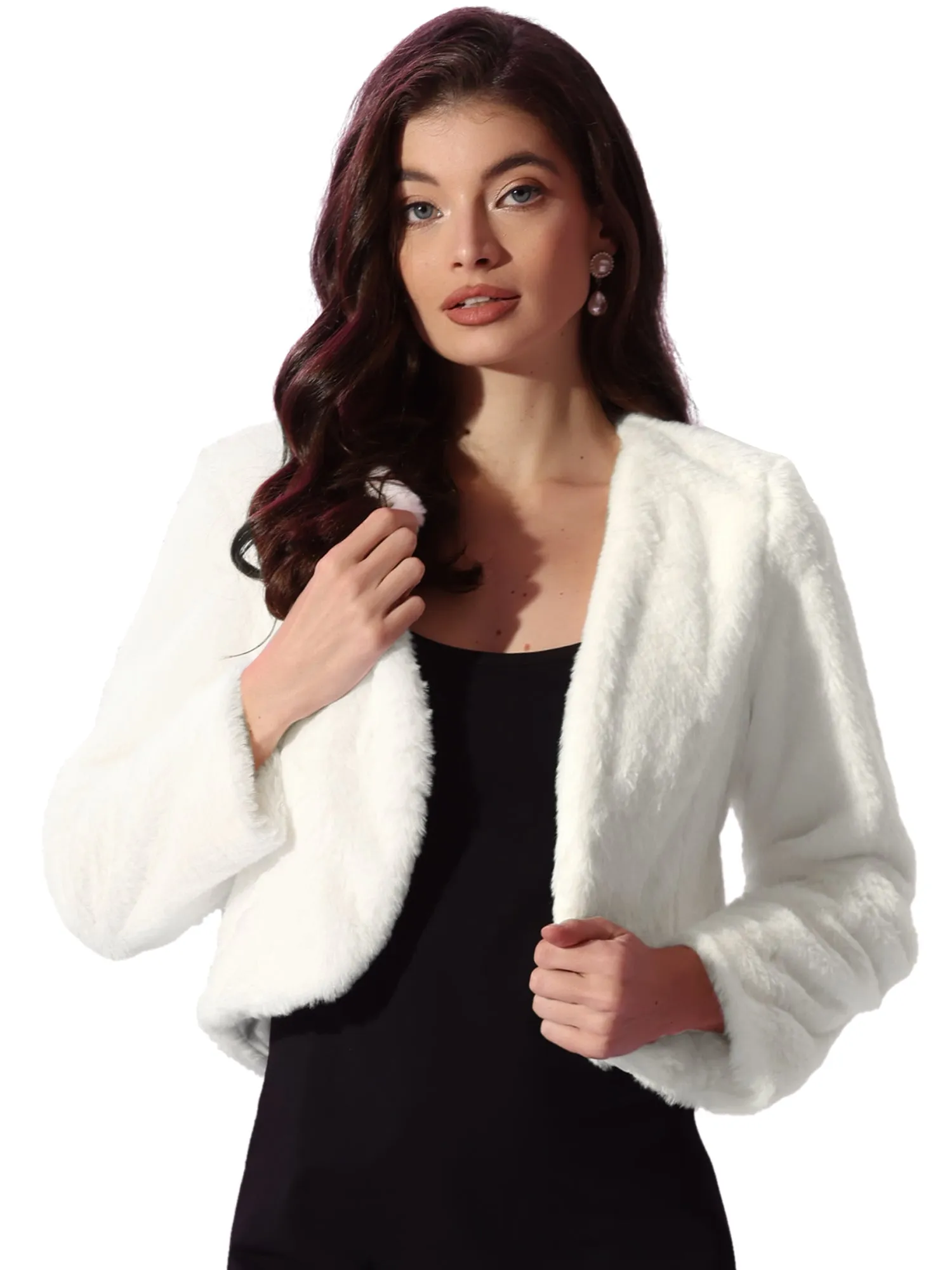 Faux Fur Long Sleeve Open Front Bolero Winter Coat Cropped Jacket sold by Allegra K product image thumbnail 5