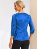 Casual Office Blouse 3/4 Sleeve V Neck Satin Shirt sold by Allegra K