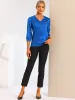Casual Office Blouse 3/4 Sleeve V Neck Satin Shirt sold by Allegra K