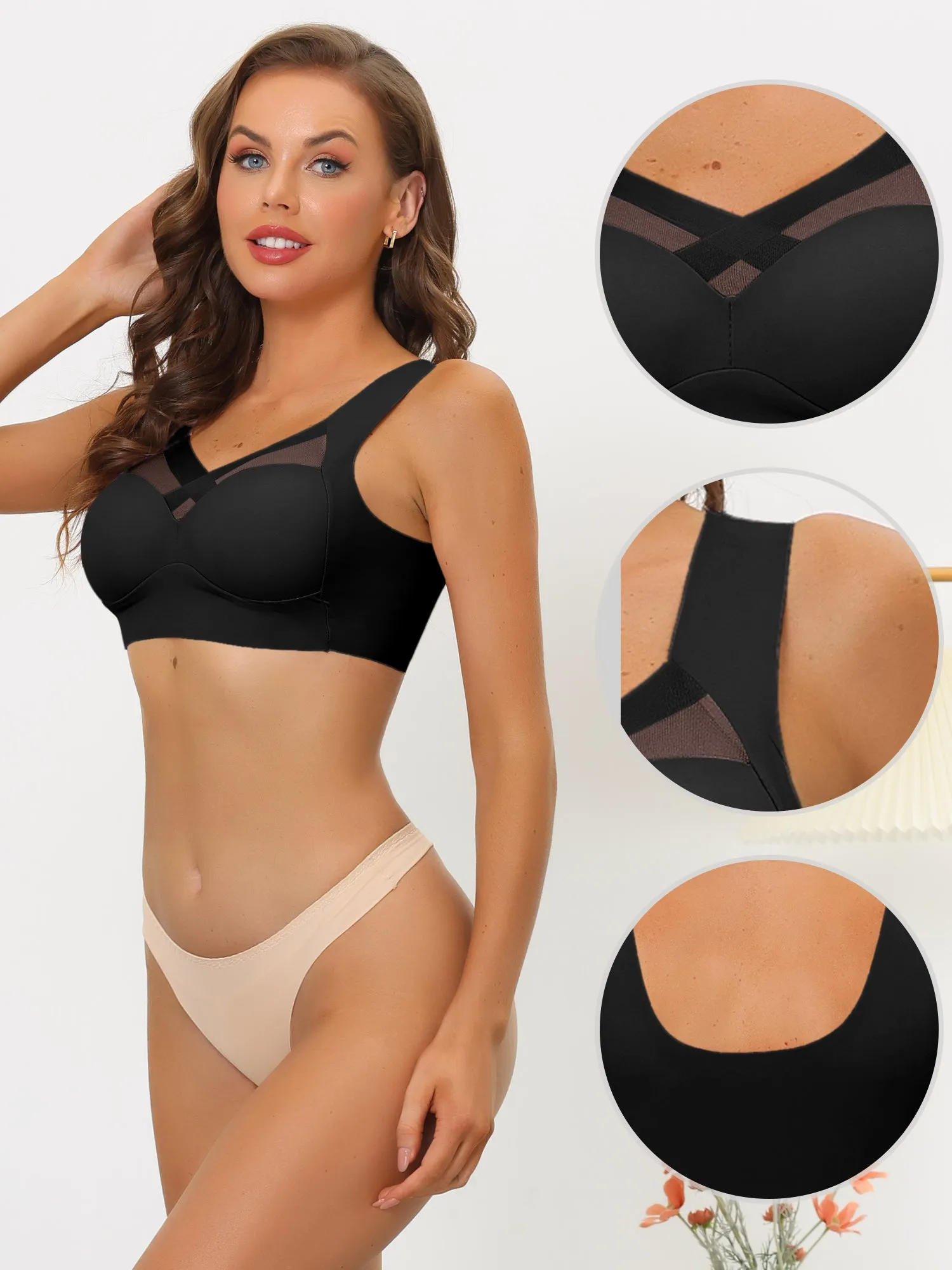 Women's Push Up Minimizer Bralette Full Coverage Mesh Wirefree Tank Top Bras sold by Allegra K product image thumbnail 3