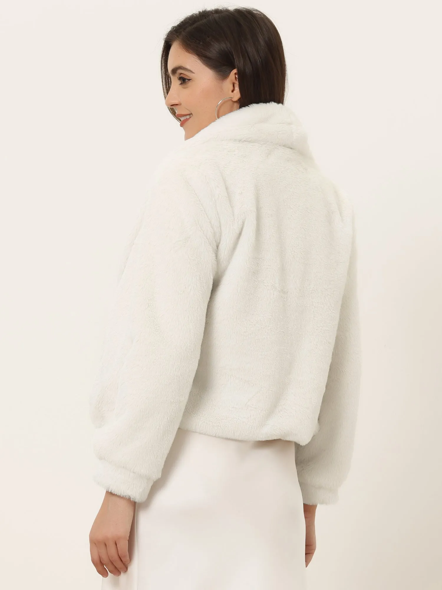 Winter Cropped Jacket Lapel Long Sleeve Faux Fur Fluffy Coat sold by Allegra K product image thumbnail 3