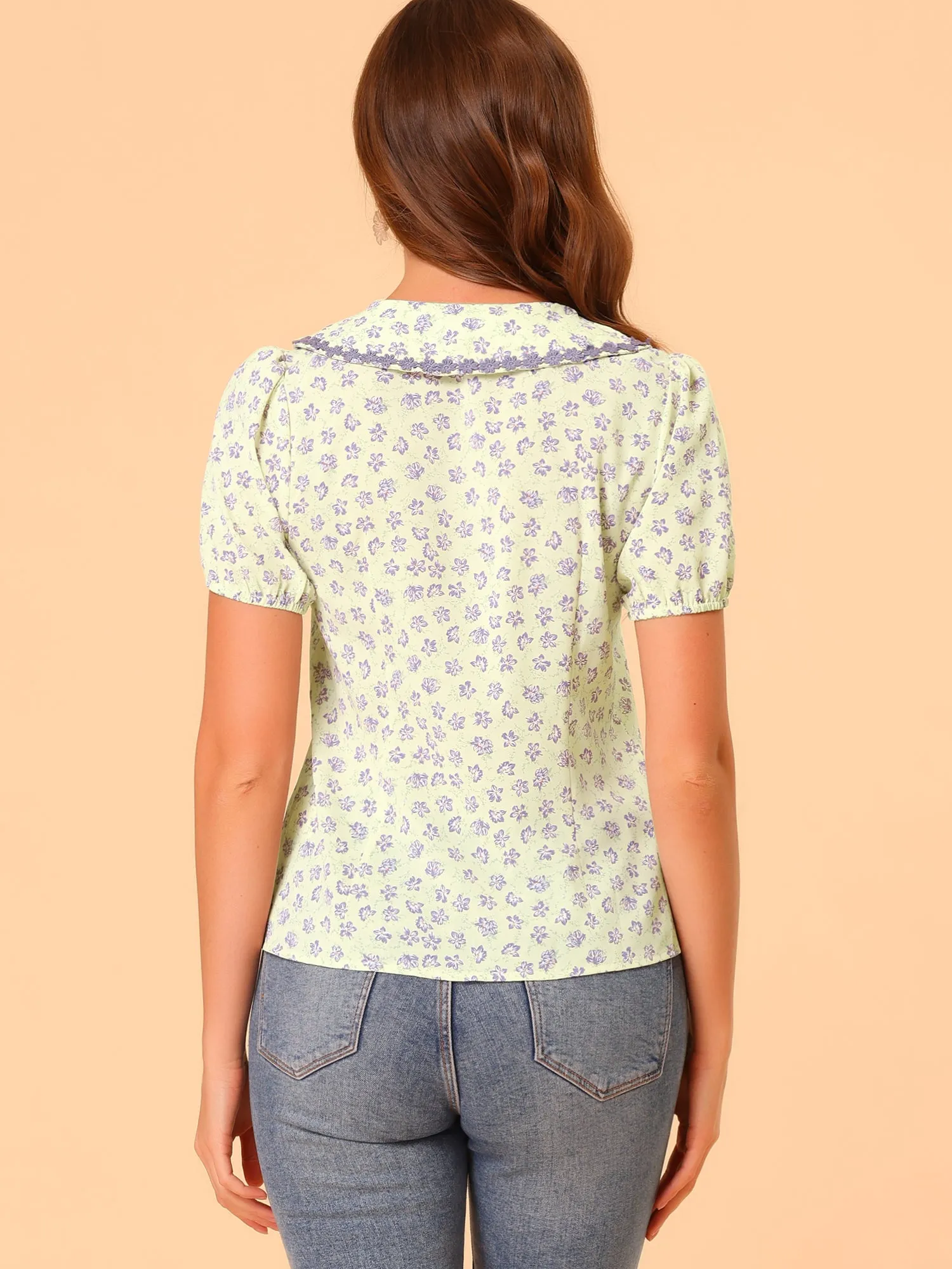 Button Down Tops 1950s Peter Pan Collar Floral Blouse sold by Allegra K product image thumbnail 3