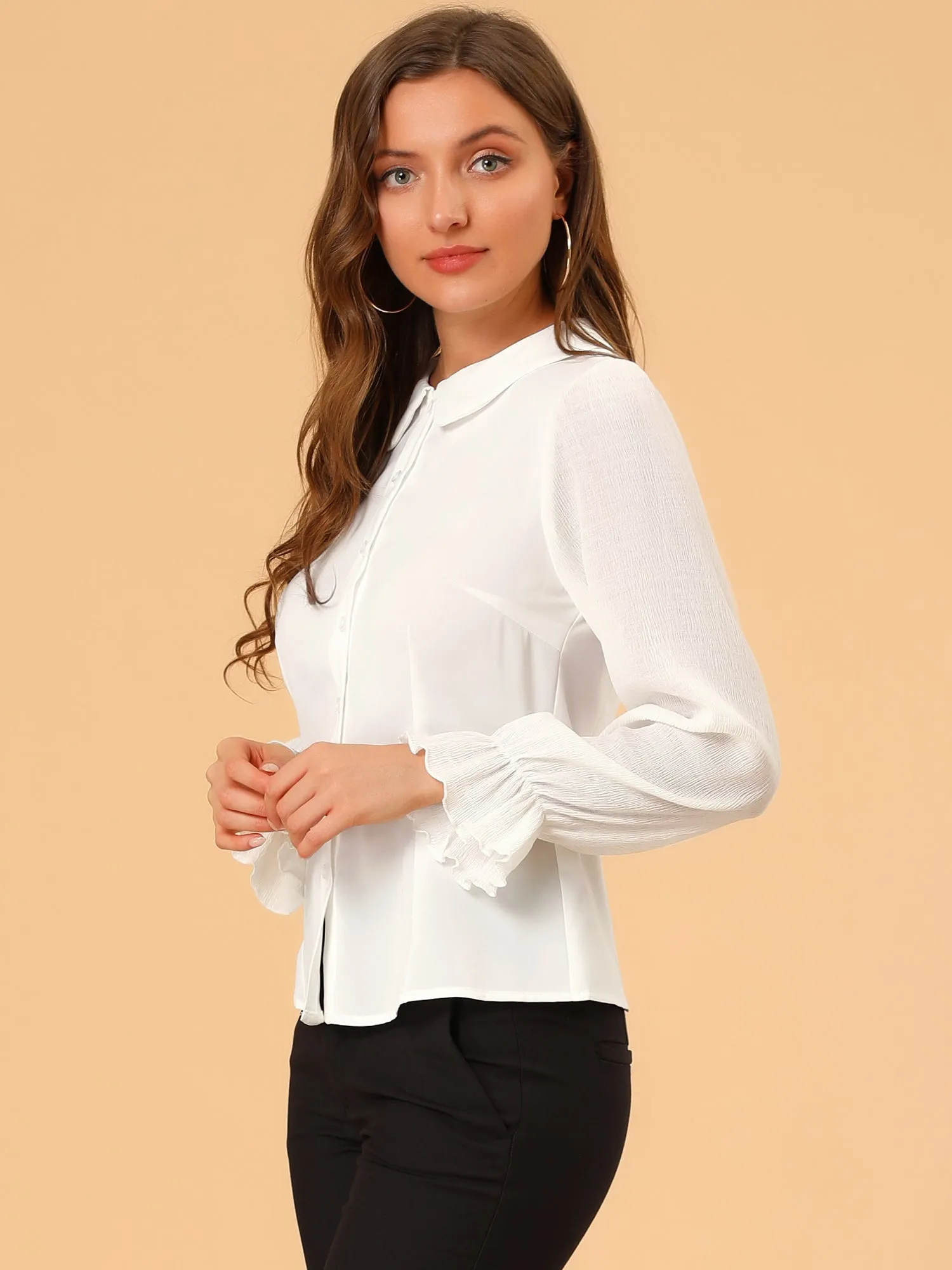 Peter Pan Collar Tops Elegant Lightweight Button Down Work Shirt sold by Allegra K product image thumbnail 3