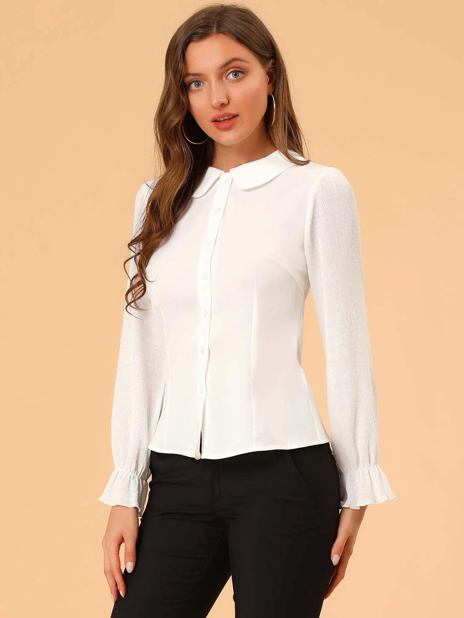 Peter Pan Collar Tops Elegant Lightweight Button Down Work Shirt sold by Allegra K