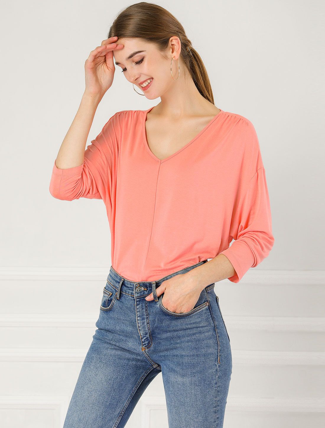Comfort V Neck Batwing Dolman Loose Top Casual T-Shirt sold by Allegra K product image thumbnail 2