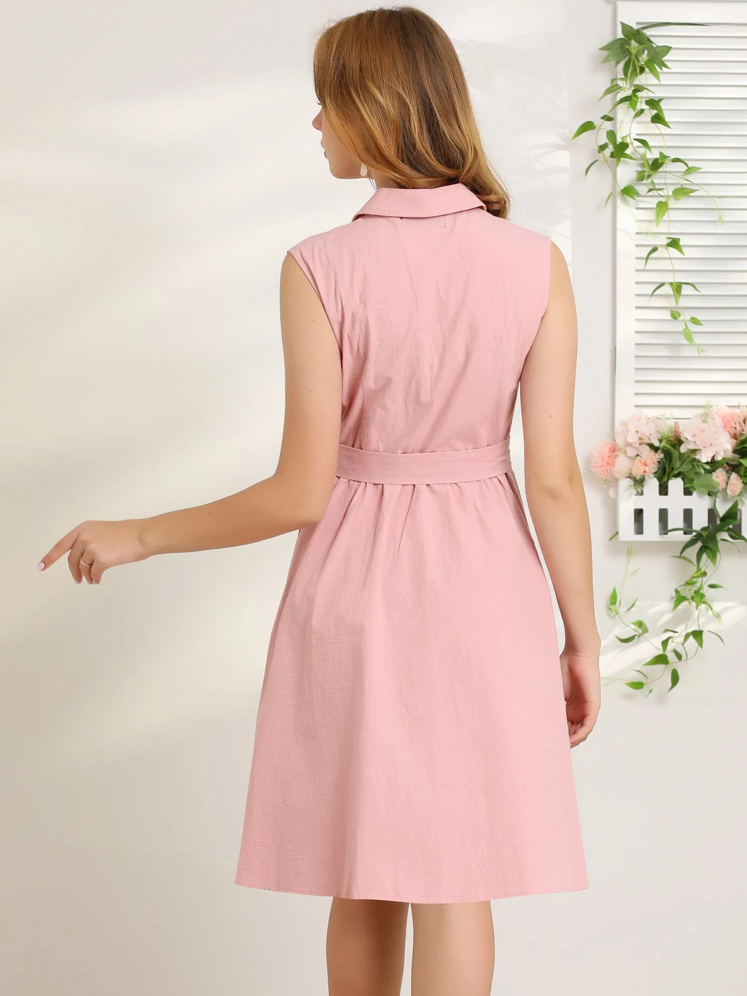 Retro Notched Lapel Belted Office Midi Sleeveless Safari Dress sold by Allegra K product image thumbnail 5