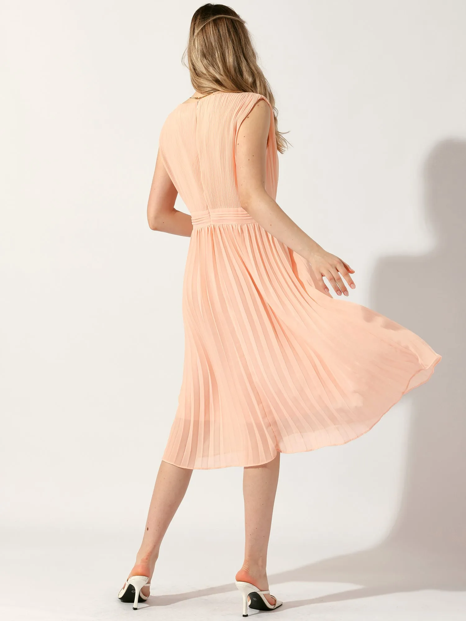 Pleated High Waist Zip Back Scoop Neck Sleeveless Flowy Midi Dress sold by Allegra K product image thumbnail 3