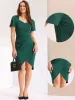 Solid Wrap Work Short Sleeve Bodycon Midi Dress sold by Allegra K