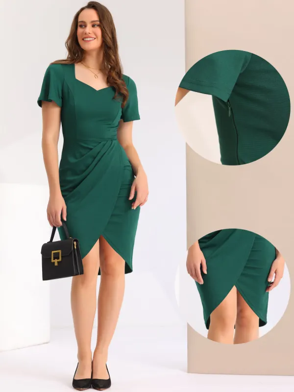 Solid Wrap Work Short Sleeve Bodycon Midi Dress sold by Allegra K