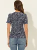 Bow Tie V Neck Short Sleeve Straight Loose Breathable Printed Blouse sold by Allegra K