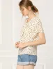 Bow Tie V Neck Short Sleeve Straight Loose Breathable Printed Blouse sold by Allegra K