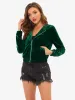 Hooded Jacket Pockets Casual Velvet Zip Up Crop Sweatshirt sold by Allegra K