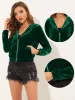 Hooded Jacket Pockets Casual Velvet Zip Up Crop Sweatshirt sold by Allegra K