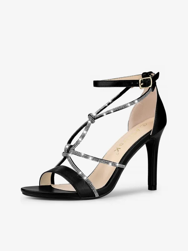 Women's Rhinestone Knot Strap Stiletto Heels Sandals sold by Allegra K