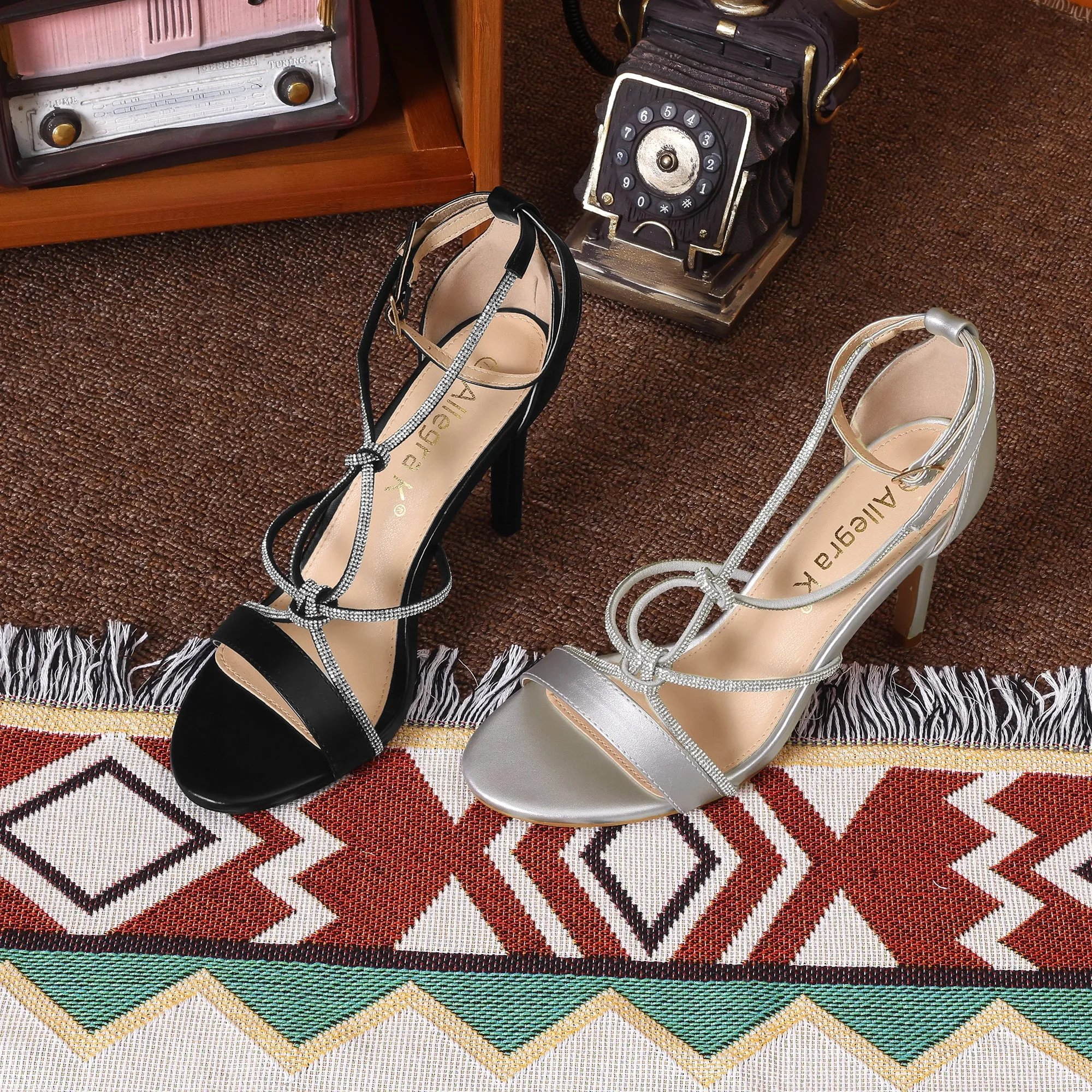 Women's Rhinestone Knot Strap Stiletto Heels Sandals sold by Allegra K product image thumbnail 3