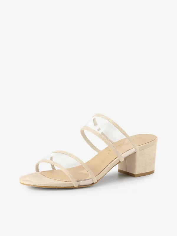 Open Toe Clear Dual Strap Mid Block Heel Slide Sandals made by Allegra K