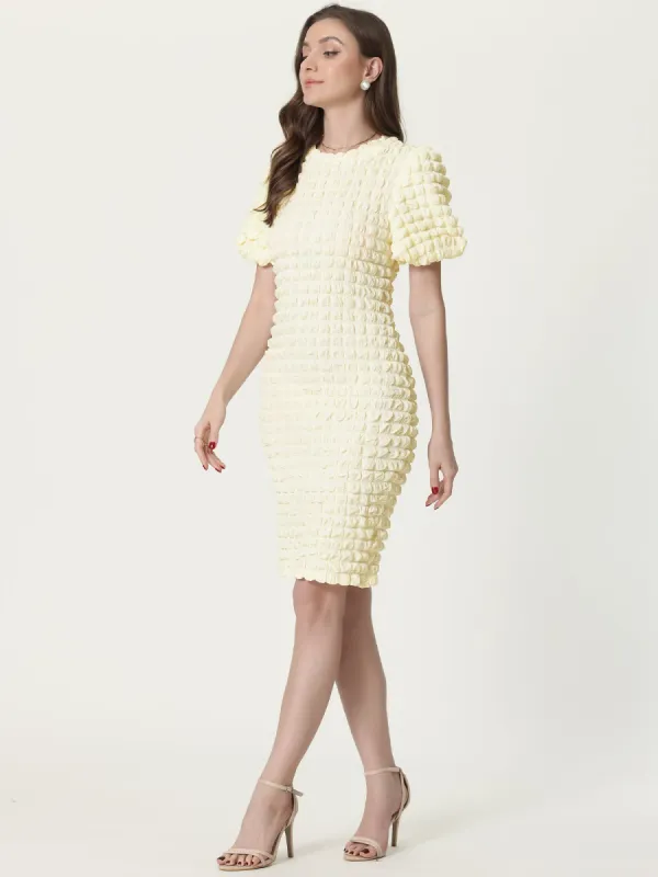 Summer Puff Sleeve Cute Elegant Party Midi Popcorn Dress sold by Allegra K