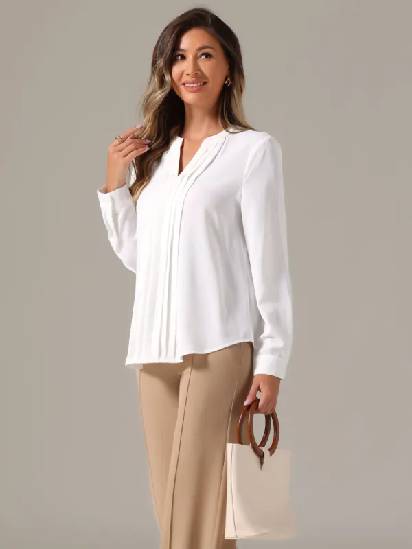 Pleated Long Sleeve Business Office Notch Neck Blouse sold by Allegra K