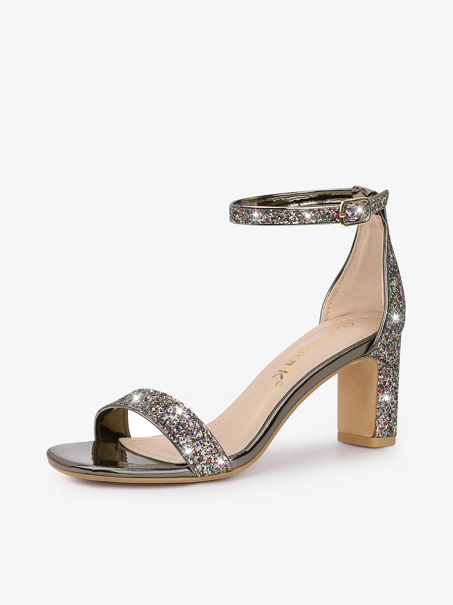Glitter Ankle Strap Chunky Heel Sandal sold by Allegra K