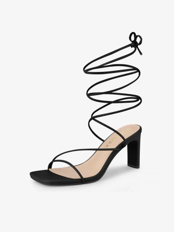 Women's Lace Up Strappy Block High Heel Sandals sold by Allegra K